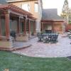 NEW PERGOLA, STAMPED CONCRETE PATIO WITH BRICK BORDER